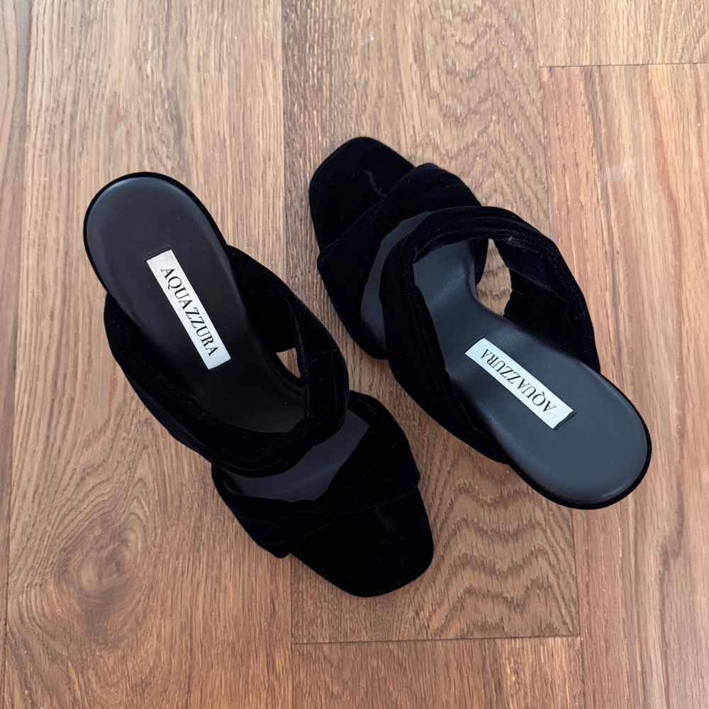 Aquazzura Black Velvet Sandals